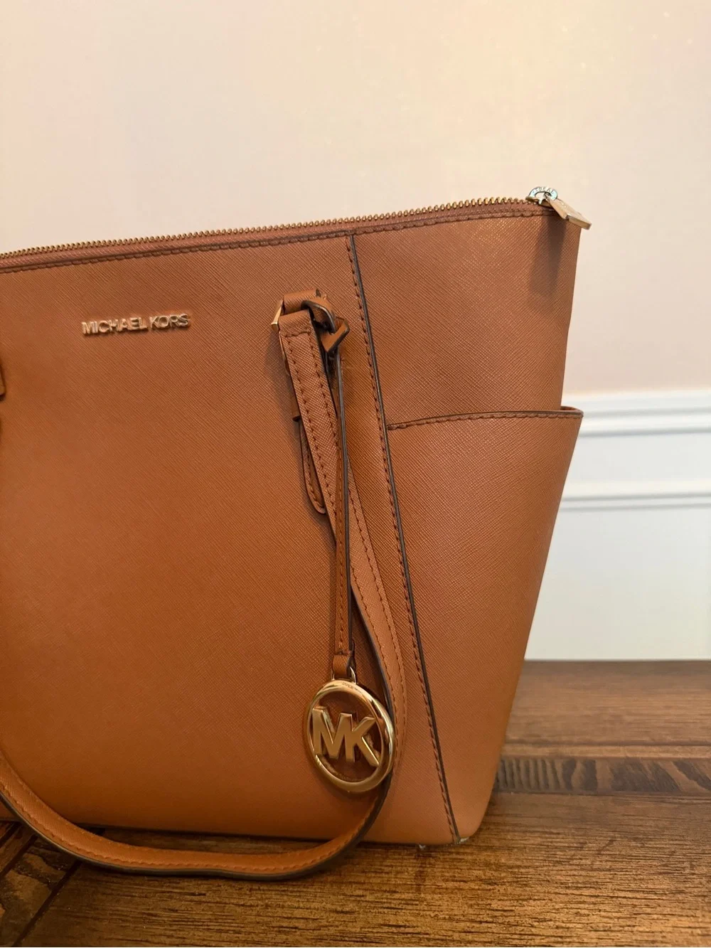 MICHAEL KORS Charlotte Large Top-Zip Tote Bag Gold Hardware Shoulder Bag